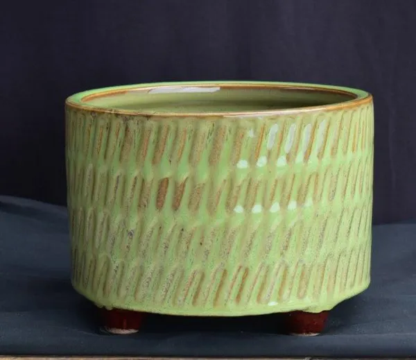 Peridot Green Ceramic Bonsai Pot, Round 7.0" x 5.0"