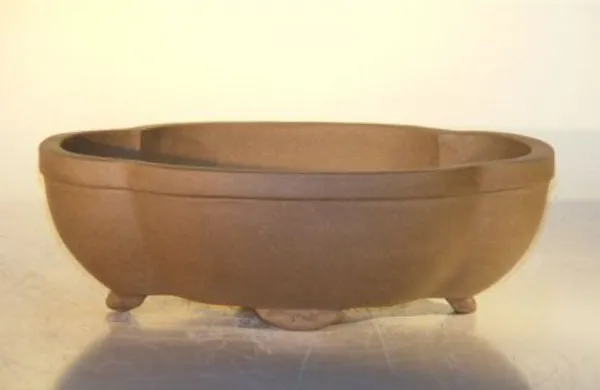 Tan Unglazed Ceramic Bonsai Pot, Oval 10" x 7.875" x 3.125"