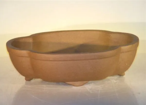 Tan Unglazed Ceramic Bonsai Pot, Oval 12" x 9.625" x 3.5"