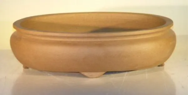 Tan Unglazed Ceramic Bonsai Pot, Oval 12" x 9.625" x 3.5"