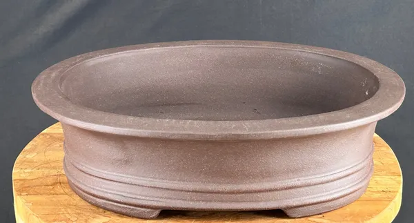 Tan Unglazed Ceramic Bonsai Pot, Oval 14.0" x 11.0" x 4.0"
