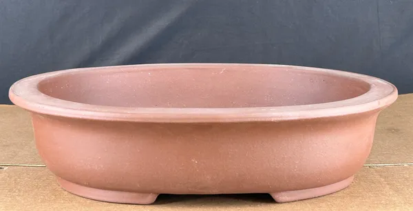 Tan Unglazed Ceramic Bonsai Pot, Oval 16.5" x 13.25" x 3.75"