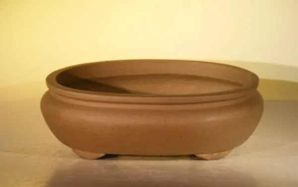 Tan Unglazed Ceramic Bonsai Pot, Oval 6.5" x 4.5" x 2.125"