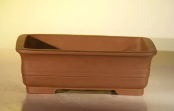 Tan Unglazed Ceramic Bonsai Pot, Rectangle 8.25" x 6" x 2.5"