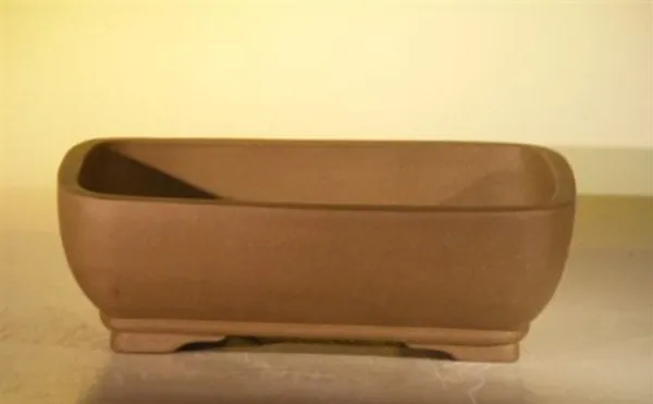 Tan Unglazed Ceramic Bonsai Pot, Rectangle 8" x 6.75" x 3"