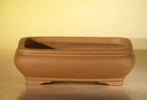 Tan Unglazed Ceramic Bonsai Pot, Rectangle 8" x 6" x 3"