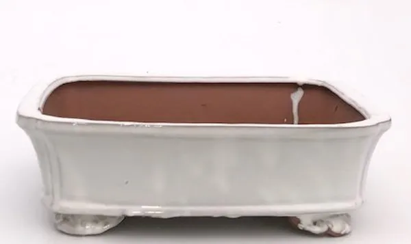 White Ceramic Bonsai Pot, Rectangle 12.5" x 10.0" x 4.0"
