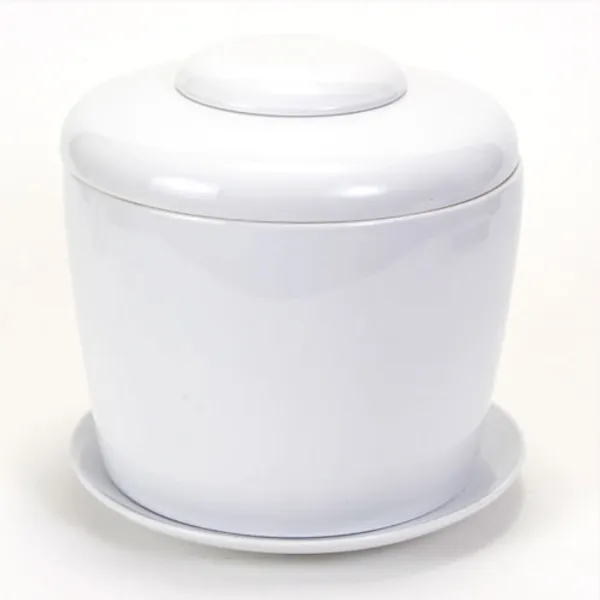 White Porcelain Ceramic Bonsai Cremation Urn with Matching Humidity / Drip Tray Round